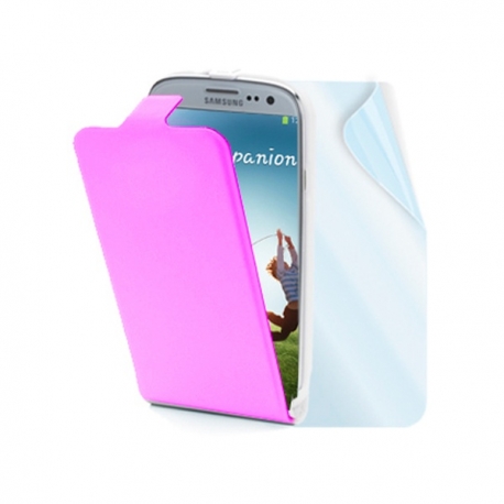 Kožené pouzdro flap MUVIT Slim pro Samsung Galaxy S4, růžové + fólie na displej