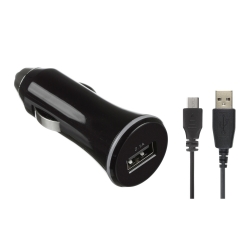 Autonabíječka KIT s konektorem USB A microUSB kabelem vhodná pro komunikátory a tablety, 2,1 A, černá, box