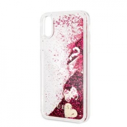 GUHCPXGLHFLRA Guess Liquid Glitter Hearts Hard Case Rapsberry pro iPhone X